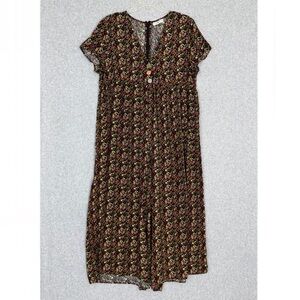 Natural Life Short Sleeve Wide Leg Jumpsuit Size  L / XL Boho Floral Flowy Relax